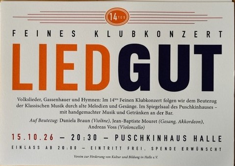 Feines Klubkonzert: LIEDGUT